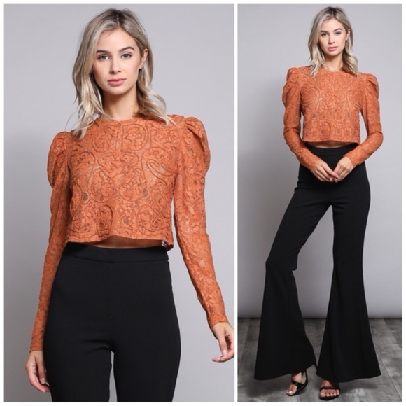 Tops - Amber Jacquard Lace Crop Top